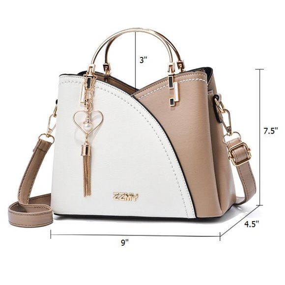 Yellow & Beige Leather Handbag with Shoulder Strap Stylish & Functional 5 Pocket - Picture 7 of 8